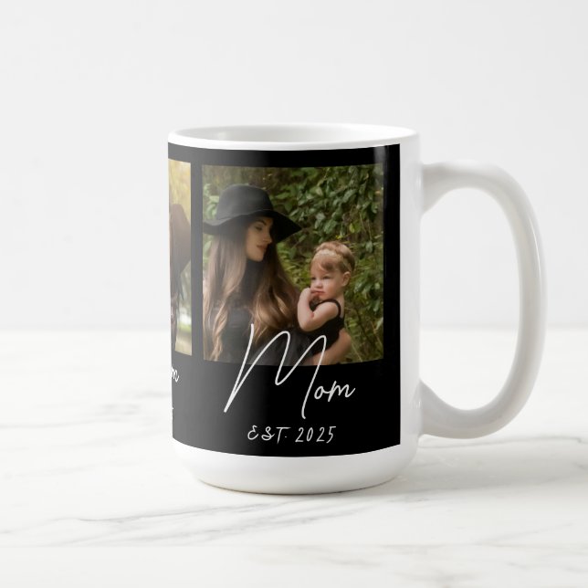 Mom Established Script Black 3 Photo  Coffee Mug (Right)