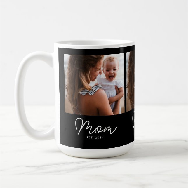 Mom Established Script Black 3 Photo Coffee Mug (Left)