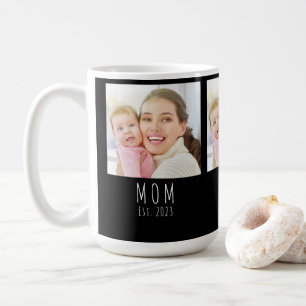 Mom Established Script Black 3 Photo Coffee Mug