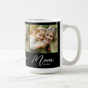 Mom Established Script Black 3 Photo Coffee Mug