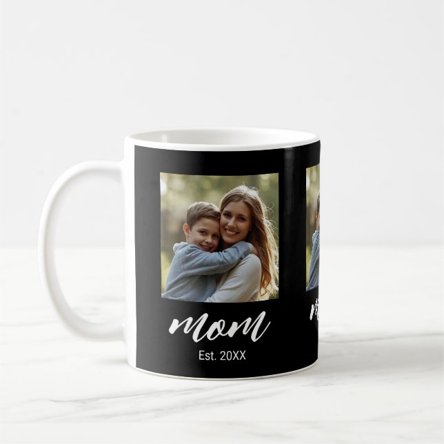 Mom Established Script Black 3 Photo Coffee Mug (Left)