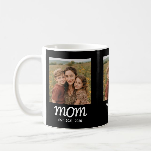 Mom Established Script Black 3 Photo Coffee Mug (Left)