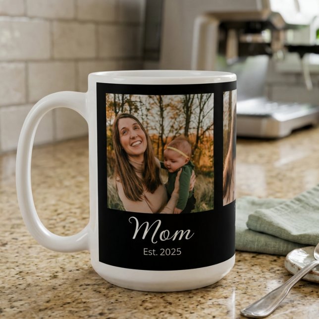 Mom Established Script Black 3 Photo Coffee Mug (Creator Uploaded)