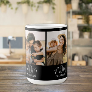 Mom Established Script Black 3 Photo Coffee Mug