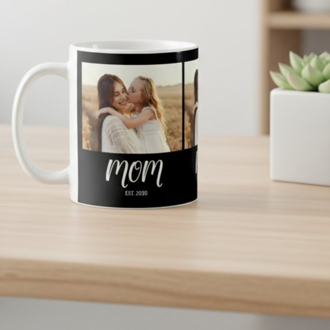 Mom Established Script Black 3 Photo Coffee Mug (Creator Uploaded)