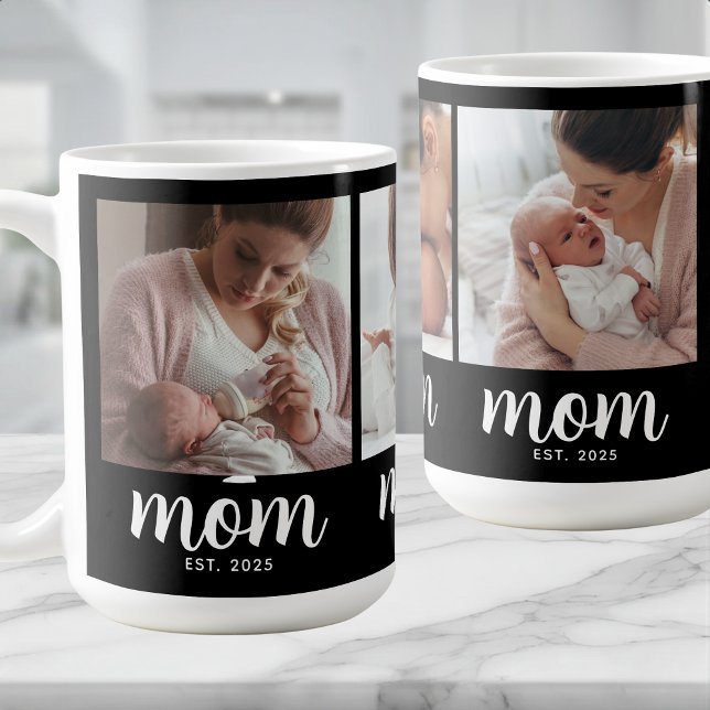 Mom Established Script Black 3 Photo Coffee Mug (Creator Uploaded)