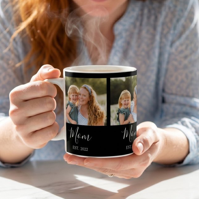 Mom Established Script Black 3 Photo Coffee Mug (Creator Uploaded)