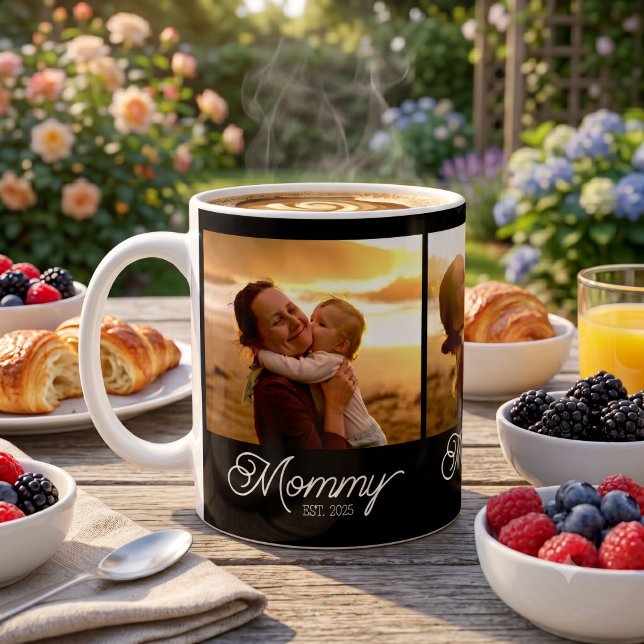 Mom Established Script Black 3 Photo Coffee Mug (Creator Uploaded)