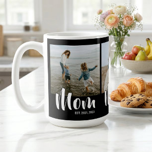 Mom Established Script Black 3 Photo Coffee Mug