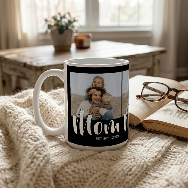 Mom Established Script Black 3 Photo Coffee Mug (Mom Established Script Black 3 Photo Coffee Mug)
