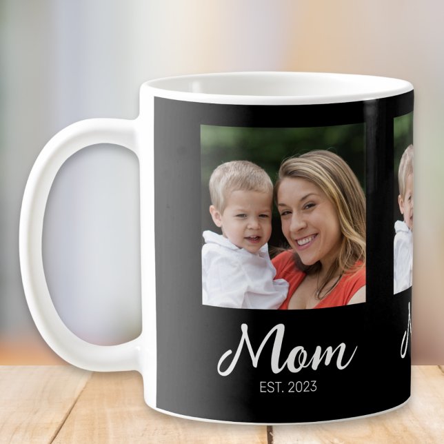 Mom Established Script Black 3 Photo Coffee Mug (Creator Uploaded)