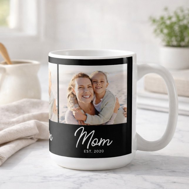 Mom Established Script Black 3 Photo Coffee Mug (Creator Uploaded)