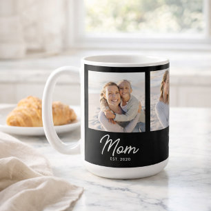 Mom Established Script Black 3 Photo Coffee Mug