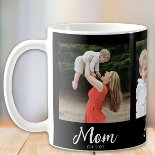 Mom Established Script Black 3 Photo Coffee Mug
