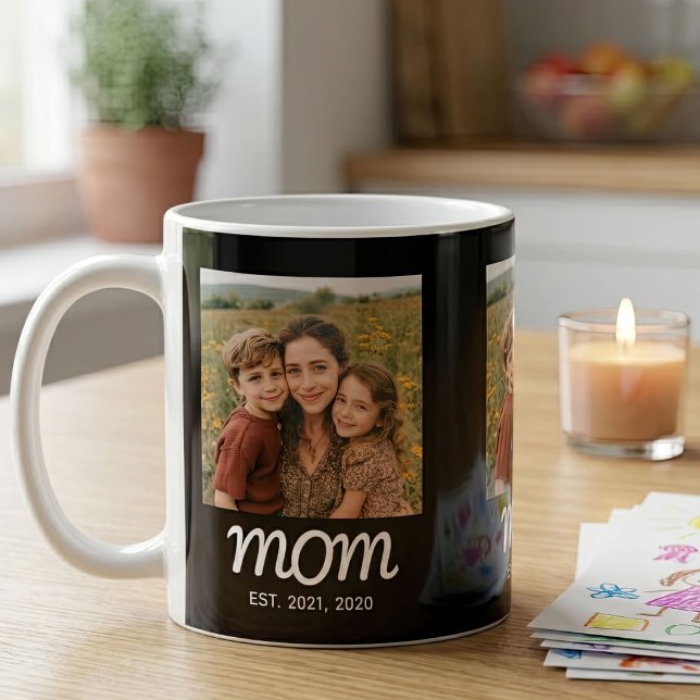 Mom Established Script Black 3 Photo Coffee Mug (Creator Uploaded)