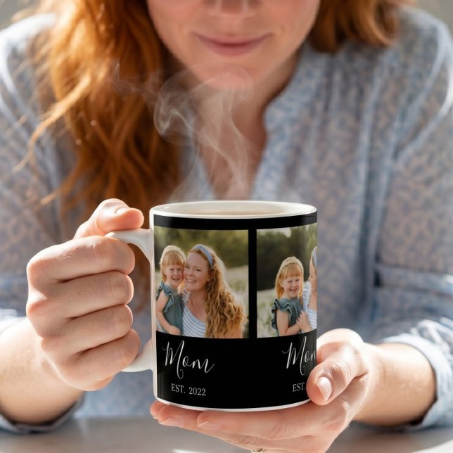 Mom Established Script Black 3 Photo Coffee Mug (Creator Uploaded)