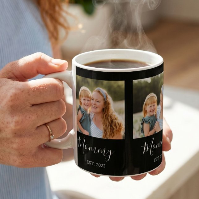 Mom Established Script Black 3 Photo Coffee Mug (Creator Uploaded)
