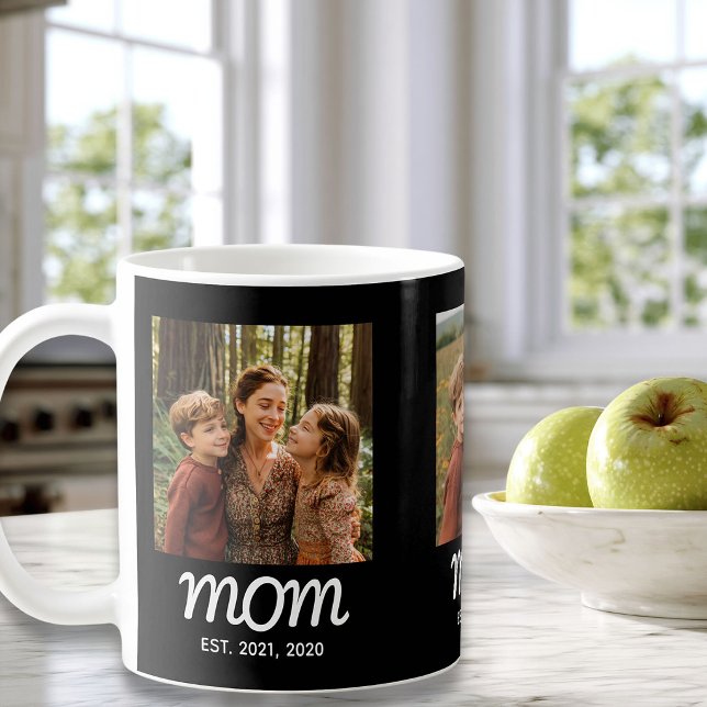 Mom Established Script Black 3 Photo Coffee Mug (Creator Uploaded)