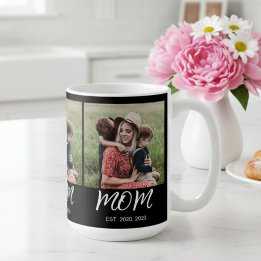 Mom Established Script Black 3 Photo Coffee Mug