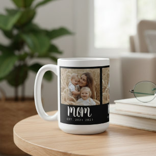 Mom Established Script Black 3 Photo Coffee Mug