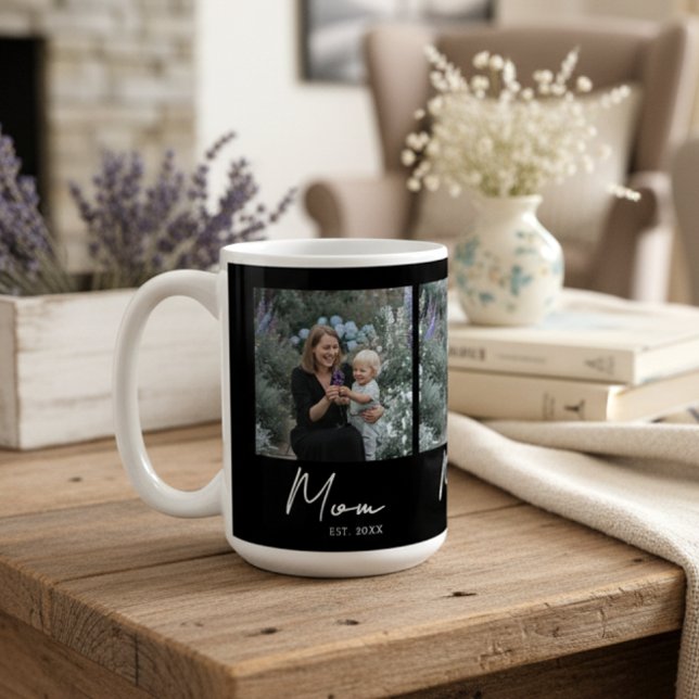 Mom Established Script Black 3 Photo Coffee Mug (Creator Uploaded)