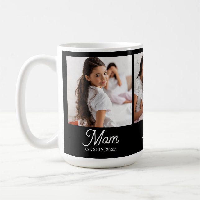 Mom Established Script Black 3 Photo Coffee Mug (Left)