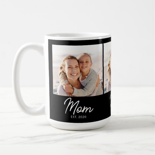 Mom Established Script Black 3 Photo Coffee Mug (Left)