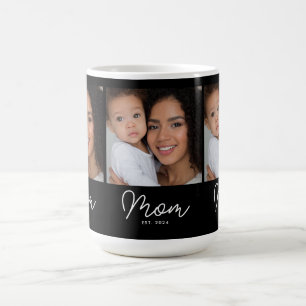 Mom Established Script Black 3 Photo Coffee Mug