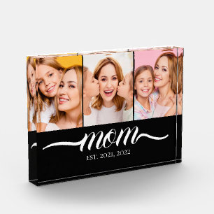 Mom Established Script Black 3 Photo Collage Block