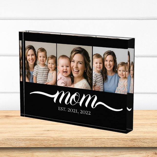 Mom Established Script Black 3 Photo Collage Block (Creator Uploaded)