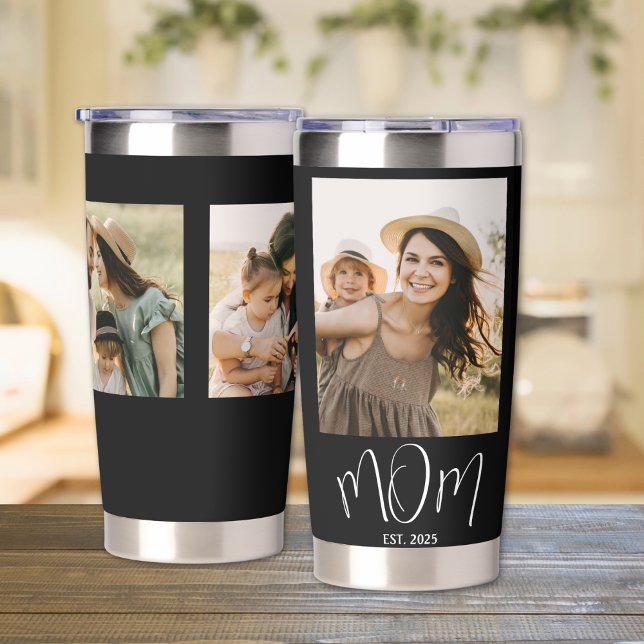 Mom Established Script Black 3 Photo Insulated Tumbler (Creator Uploaded)