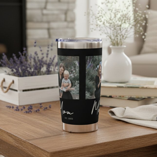 Mom Established Script Black 3 Photo Insulated Tumbler (Creator Uploaded)