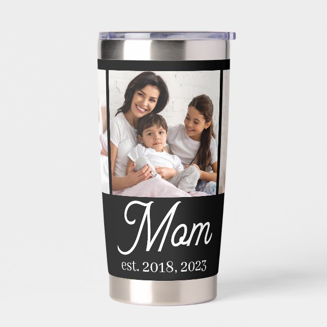 Mom Established Script Black 3 Photo Insulated Tumbler (Left)
