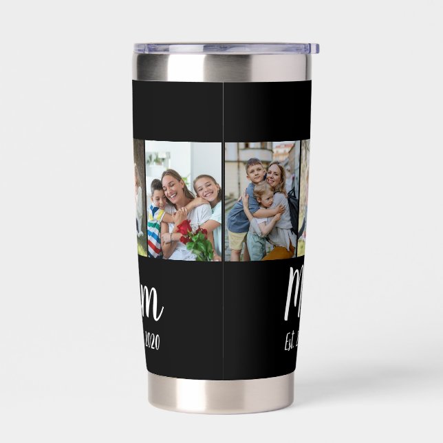 Mom Established Script Black 3 Photo Insulated Tumbler (Left)