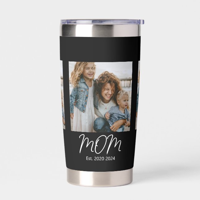 Mom Established Script Black 3 Photo Insulated Tumbler (Left)
