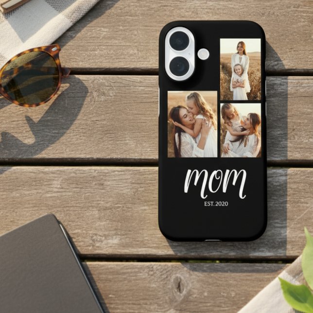 Mom Established Script Black 3 Photo Iphone Case (Creator Uploaded)
