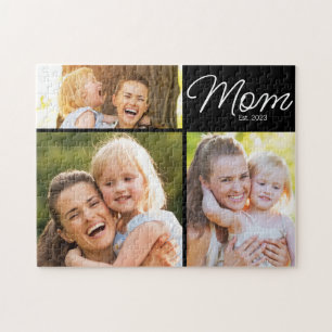 Mom Established Script Black 3 Photo Jigsaw Puzzle