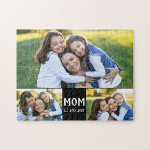 Mom Established Script Black 3 Photo Jigsaw Puzzle