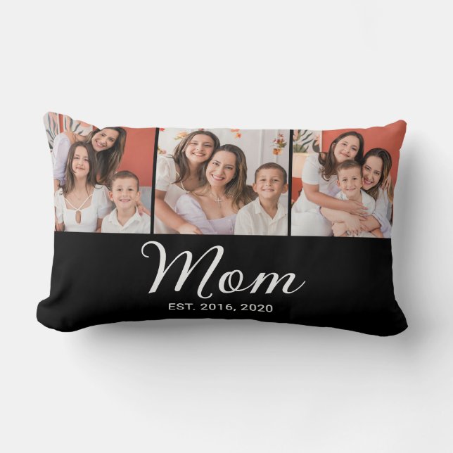 Mom Established Script Black 3 Photo Lumbar Pillow (Front)