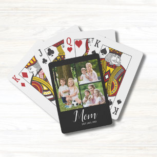 Mom Established Script Black 3 Photo  Poker Cards