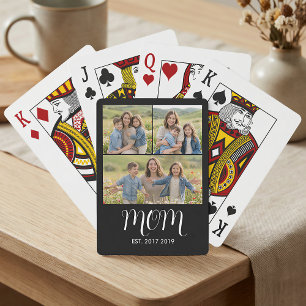 Mom Established Script Black 3 Photo Poker Cards
