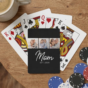 Mom Established Script Black 3 Photo Poker Cards