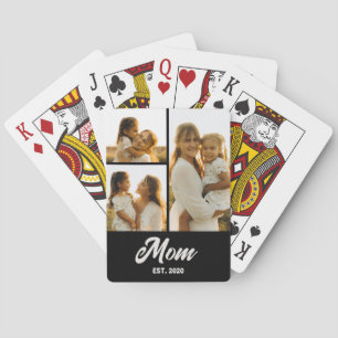 Mom Established Script Black 3 Photo Poker Cards