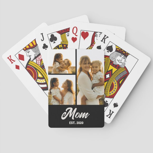 Mom Established Script Black 3 Photo Poker Cards (Back)