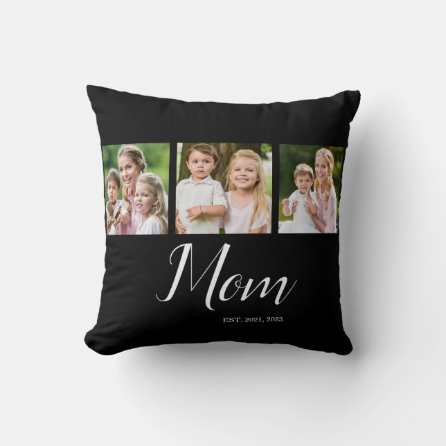 Mom Established Script Black 3 Photo  Throw Pillow (Front)