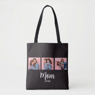Mom Established Script Black 3 Photo  Tote Bag