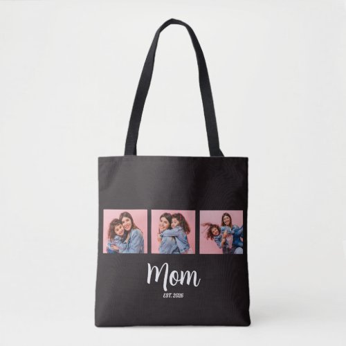 Mom Established Script Black 3 Photo  Tote Bag
