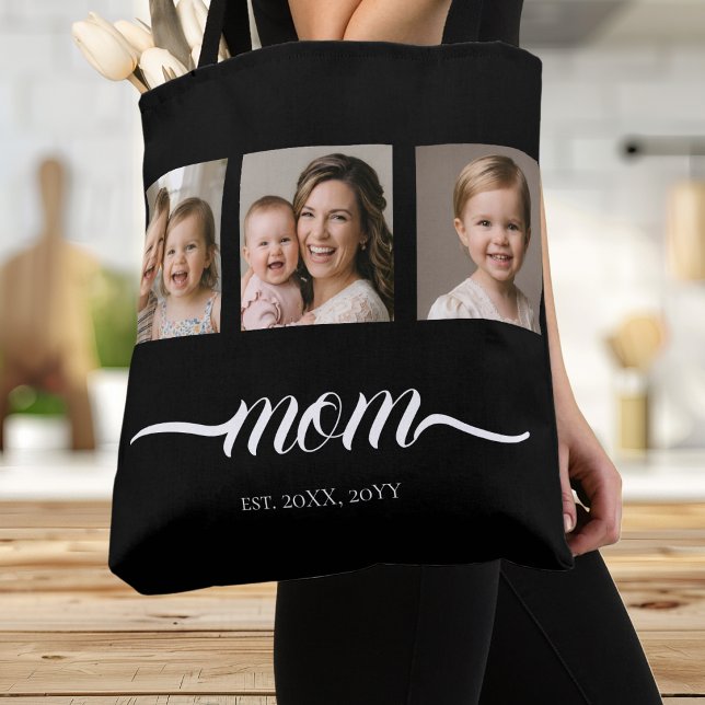 Mom Established Script Black 3 Photo Tote Bag (Creator Uploaded)