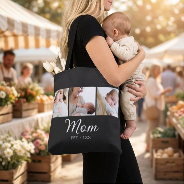 Mom Established Script Black 3 Photo  Tote Bag (Creator Uploaded)