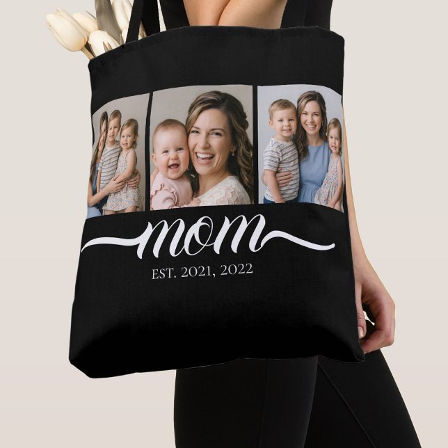 Mom Established Script Black 3 Photo Tote Bag (Creator Uploaded)